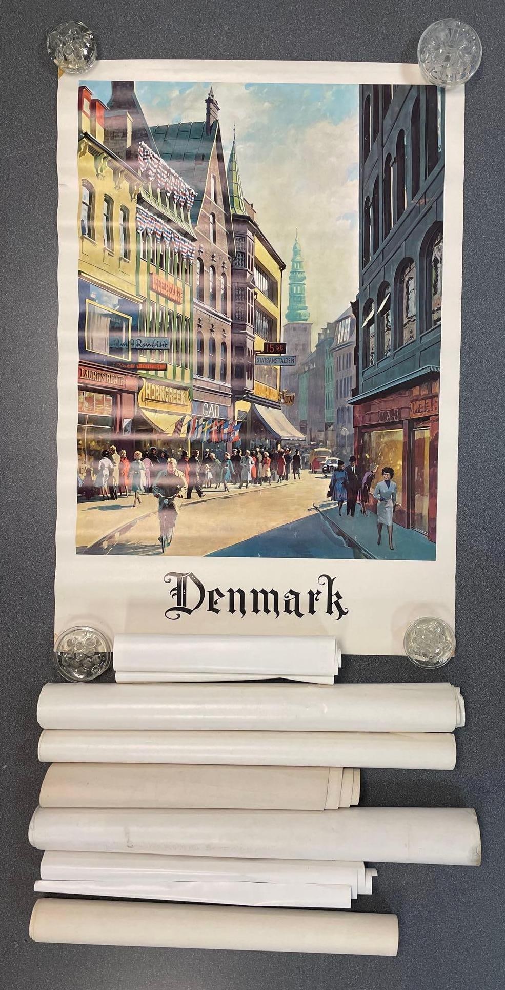 Group of Vintage Travel Posters and More: Includes Greece, American Airlines, Denmark, and more. Largest measures 38 1/2 x 27 inches