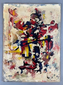 Signed Roy W. Kratochvil Performing Clown Casein Painting on Board