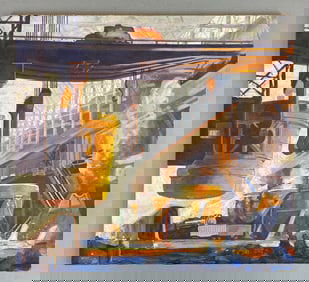 Artist Signed Smelting Plant Oil Painting On Board