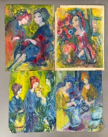 Group of 4 C. Sievert Signed Victorian Style Mixed Media on Paper