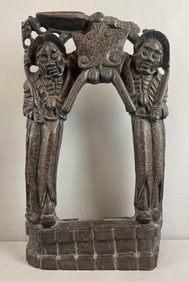 Vintage Chinese Carved Wood Figural Gong Frame / Stand