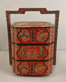 Chinese Lacquered Wood Ornate Stacking Box