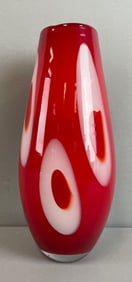 Vintage MCM Red and White Murano Art Glass Vase