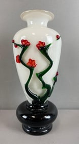 Vintage Peking Glass Vase with Flowering Tree Overlay