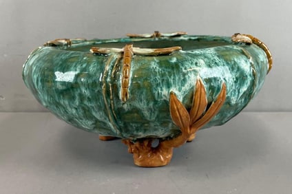 Vintage Majolica Dragonfly Footed Bowl