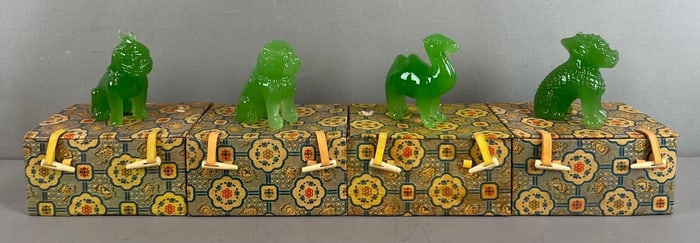Group of 4 Chinese Green Glass Animal Figurines