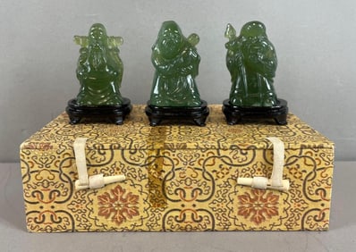 Set of 3 Chinese Green Serpentine Buddha Figures