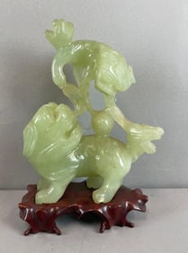 Chinese Carved Jade Foo Dogs Statue