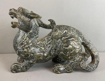 Chinese Painted Cast Iron Dragon Statue