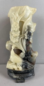 Chinese Carved Soapstone Floral and Bird Motif Vase