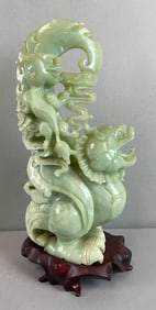Chinese Carved Jade Dragons Statue
