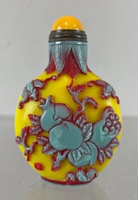 Chinese High Relief Glass Snuff Bottle with Plum Blossom Motif