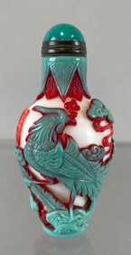 Chinese High Relief Glass Snuff Bottle with Bird Motif
