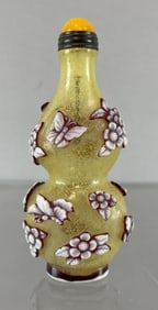Chinese Glass Snuff Bottle with Appliqué Flowers