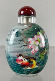 Chinese Glass Snuff Bottle with Birds and Floral Motif