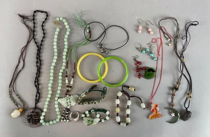 Group of Chinese Stone Jewelry and More