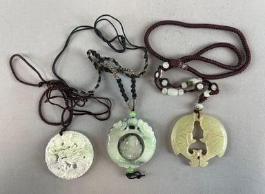Group of 3 Chinese Carved Stone Pendants