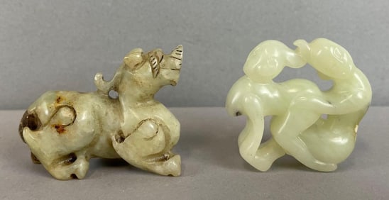 Group of 2 Chinese Carved Jade Statues