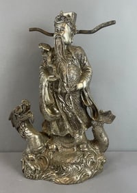 Chinese Gilt Metal Man and Dragon Statue