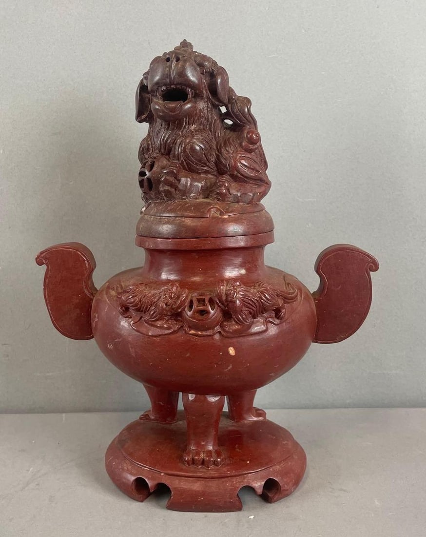 Chinese Carved Soapstone Foo Dog Incense Burner (1 of 4)