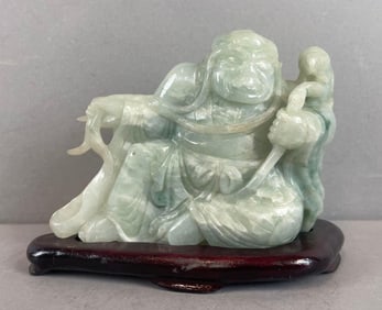 Chinese Carved Jade Figure with Wood Stand