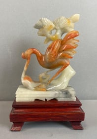Chinese Carved Soapstone Crane Figurine with Wood Stand