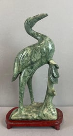 Chinese Carved Soapstone Crane Figure with Stand