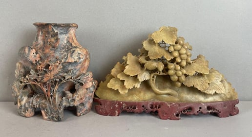 Group of 2 Chinese Carved Soapstone Items