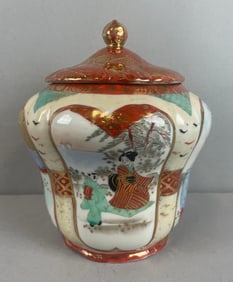 Japanese Hand Embellished Porcelain Lidded Jar