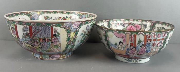 Group of 2 Chinese Hand-Painted Floral Porcelain Bowls
