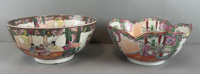 Group of 2 Chinese Hand-Painted Floral Porcelain Bowls