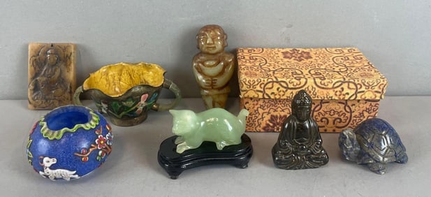 Group of Chinese Carved Stone Items and More