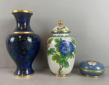 Group of Chinese Floral Cloisonné Brass Items