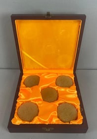 Set of Chinese Quartzite Jade Carved Medallions with Case
