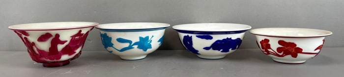 Group of Chinese Overlay Floral Glass Bowls