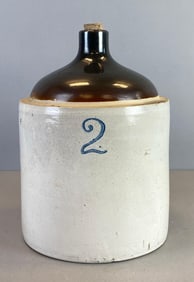 Vintage 2 Gallon Brown Top Stoneware Jug