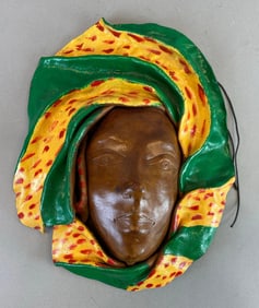 Vintage Folk Art Woman Hand Tooled Leather Wall Art