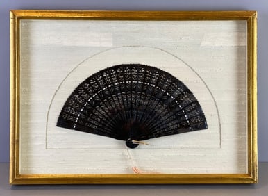 Frame Vintage Chinese Floral Motif Black Fan