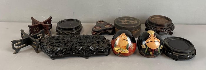 Group of Chinese Wood Vase Stands and More