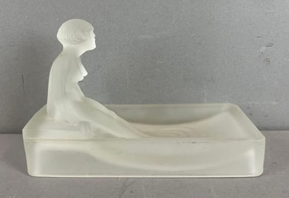 1981 Art Deco Style Bathing Nude Frosted Glass Dish