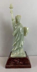 Carved Jade Statue of Liberty with Wood Base