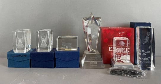 Group of Etched Crystal Paperweights