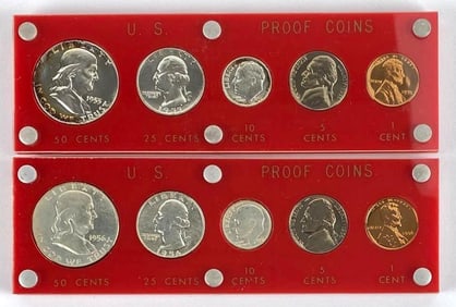 Group of (2) 1955-1956 US Silver Proof Coin Sets