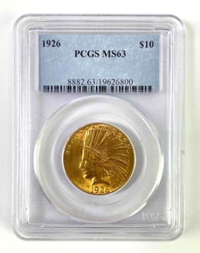 1926 PCGS Graded MS63 US $10 Gold Indian