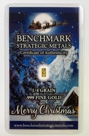 Benchmark Strategic Metals Merry Christmas 1/4 Grain .999 Fine Gold Ingot