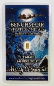 Benchmark Strategic Metals Merry Christmas 1/4 Grain .999 Fine Gold Ingot