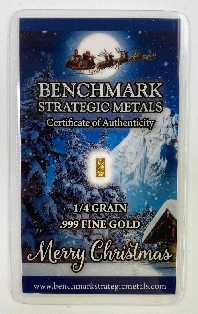 Benchmark Strategic Metals Merry Christmas 1/4 Grain .999 Fine Gold Ingot: Benchmark Strategic Metals Merry Christmas 1/4 Grain .999 Fine Gold Ingot