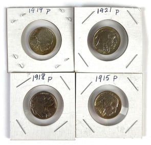 Group of 4 US Buffalo Nickels