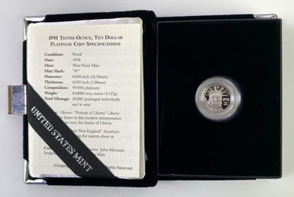 1998-W US $10 Platinum Eagle 1/10oz .999 Fine Platinum Proof Coin
