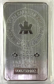 Royal Canadian Mint 10 oz .999 Fine Silver Bar